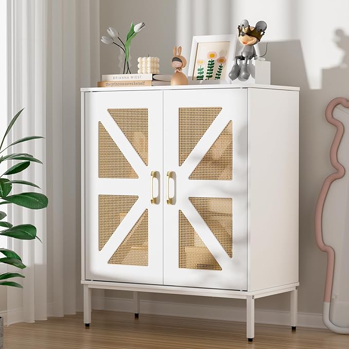 Buffet Cabinet with Storage Sideboard Accent Modern Credenza with Doors & Shelves 32.9" Tall Media Console Mid Century Coffee Bar Table for Living Room Kitchen Dining Room Hallway，White