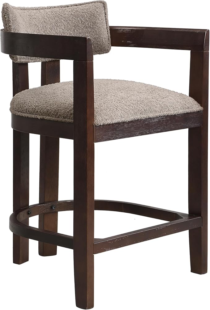 Christopher Knight Home Set of 2 Ryland Modern 26" Counter Height Bar Stools, Fabric Upholstered Counter Stools,Wooden Kitchen Island Armchair with Footrest, Round Backrest, Soft Seating, Espresso