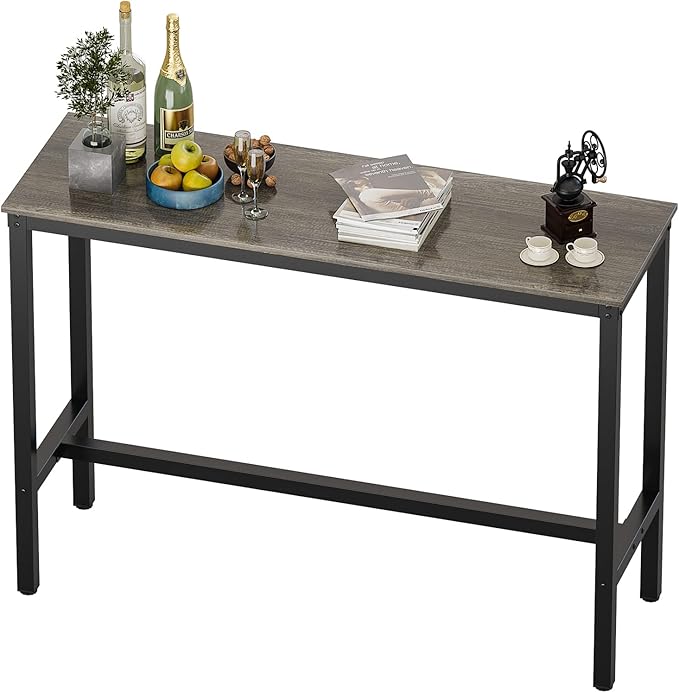 Teraves Bar Table, Bar Height Pub Table, Counter Height Table with Sturdy Metal Frame, Rectangular High Top Table for Kitchen & Dining, Living Room (47.24", Black Oak)