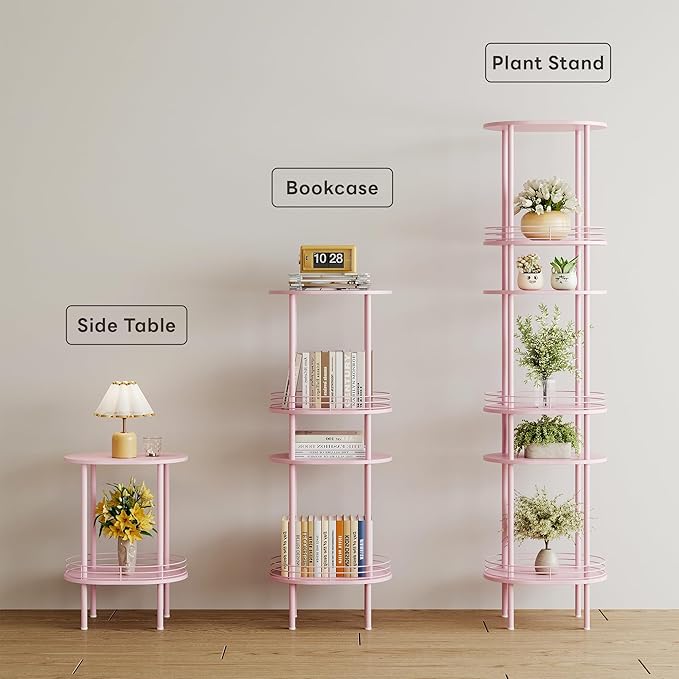 Small Round Side Table,Bedside Table with Storage, Morden Round Nightstand, Samll Side Table for Living Room，Bathroom，Bedroom, Nursery, Laundry, Pink