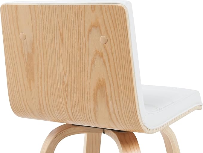 Vienna Modern Counter Height Swivel Bar Stool with White Faux Leather Seat and Patterned Oak Wood Frame Set of 4