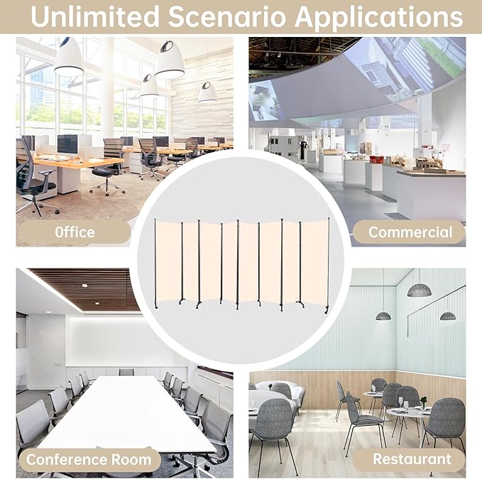 Room Divider 8 Panel Room Dividers/Wheels, Fabric Room Divider Panel for Office Room Partitions and Dividers, Portable Partition Wall Divider for Room Separation, Flexible Privacy Screen Indoor