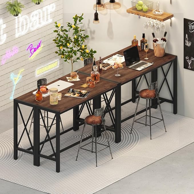 BON AUGURE Bar Table, 55 in Counter Height Pub Tables, Rectangular Tall Behind Couch Sofa Table, High Top Wood Console Tables for Home, Living Room, Kitchen (Rustic Oak, 36.6)