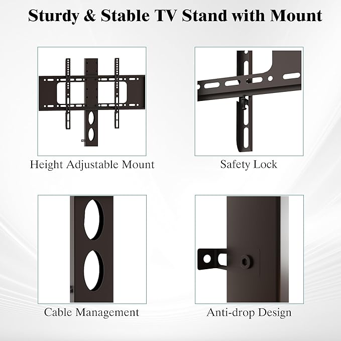 63" W TV Stand with Mount for 50,55,65,75" TV,Entertainment Center with Power Outlet and Led Lights,Height Adjustable TV Console Table with Open Storage Shelves and Fabric Drawers (Black)