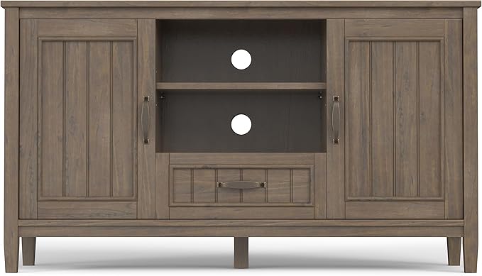 SIMPLIHOME Lev SOLID WOOD 53 Inch Wide Contemporary TV Media Stand in Smoky Brown for TVs up to 60 Inches, For the Living Room and Entertainment Center