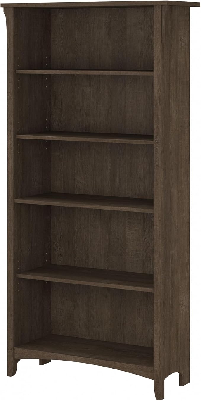 Bush Furniture Salinas 5 Shelf Bookcase in Ash Brown, Tall Bookshelf, Large Book Shelf for Living Room, Home Office, or Entryway