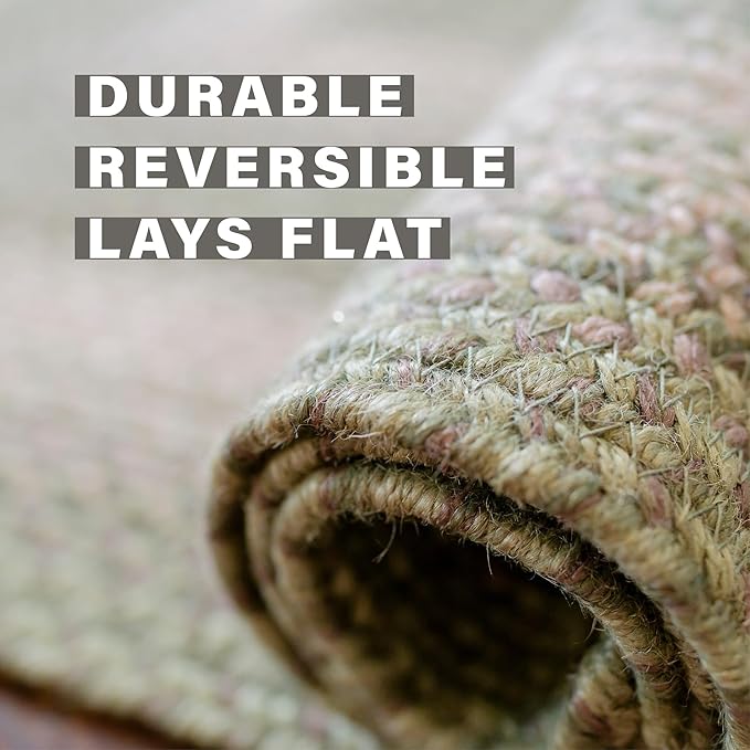 Grassland Green Oval Braided Rug, 2x3' - Handmade with Jute, Warm Country Rustic Decor, Perfect for Bathrooms and Entryways - Reversible and Easy to Clean