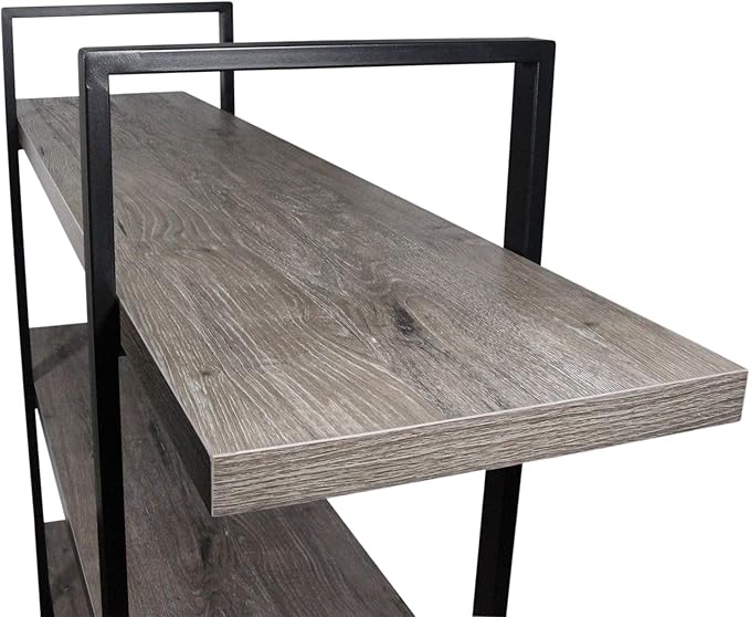 45MinST 3-Tier Vintage Industrial Style Bookcase/Metal and Wood Bookshelf Furniture for Collection，Gray Oak, 3/4/5 Tier (3-Tier)
