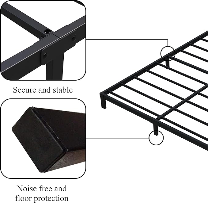 7 Inch California King Bed Frame No Box Spring Need, Low Profile Metal Platform Cal King Size Bed Frame, Heavy Duty Support Bedframes California King, Easy Assembly
