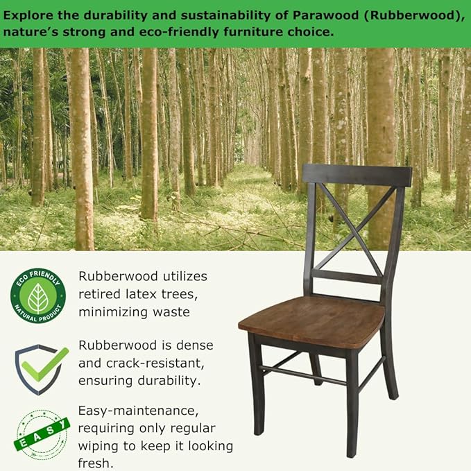 Set of Two X-Back Dining Chairs, Hickory/Washed Coal