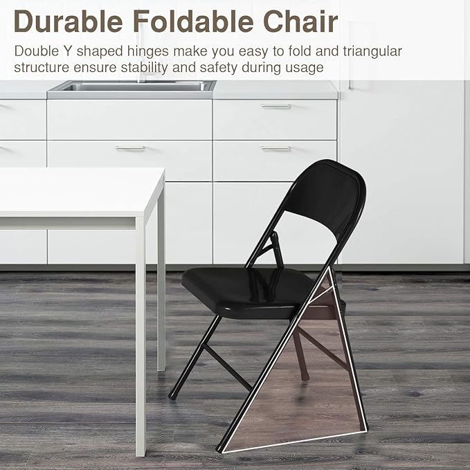 VECELO Metal Folding Chairs 4 Pack, Double Hinged Steel Frame Easy Foldable&Stackable for Office Kitchen Dinning Wedding Patio and Garden