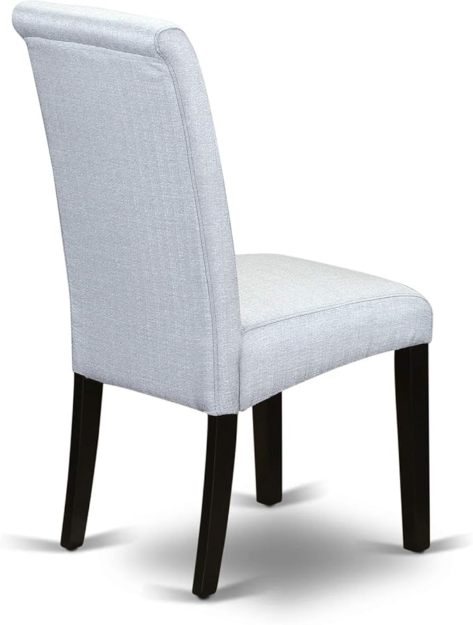 East West Furniture LGBA9-BLK-05 9 Piece Dining Room Furniture Set Includes a Rectangle Wooden Table with Butterfly Leaf and 8 Grey Linen Fabric Parsons Chairs, 42x84 Inch, Black