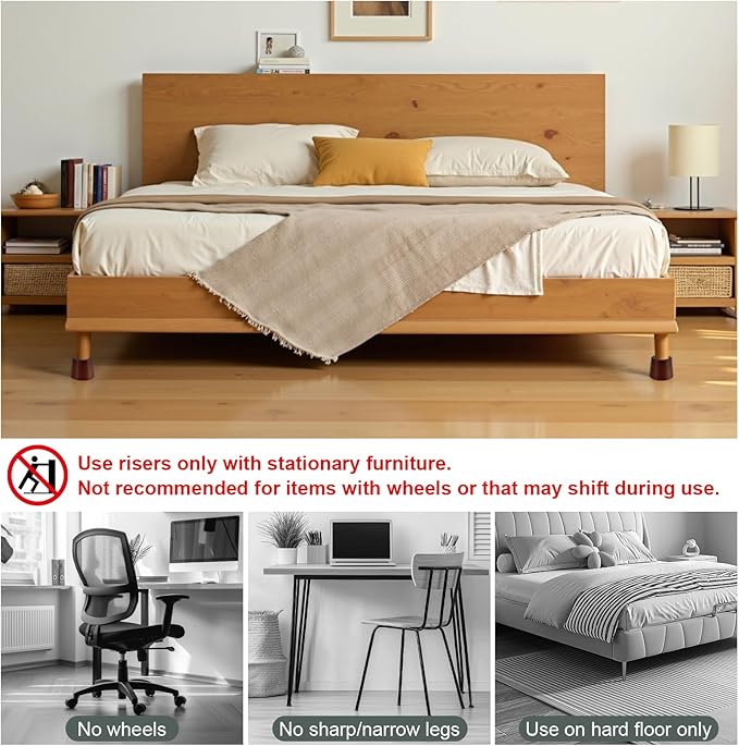Wooden Furniture Bed Risers - 3 Inch Circle Heavy Duty Furniture Height Extenders Lifts for Sofa Couch Desk Chair Table Base Raising Space, Convenient Store and Cleaning, Pack of 4