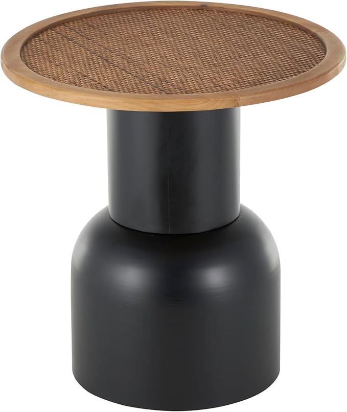 Deco 79 Metal Handmade Side End Accent Table Pedestal End Table with Brown Rattan Tabletop, Side Table 19" x 19" x 20", Black