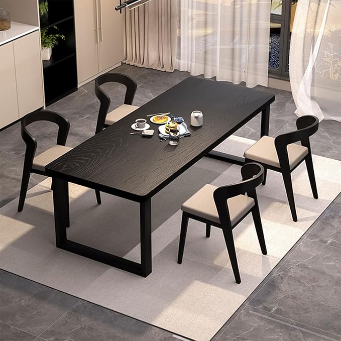 Solid Wood Dining Table for 4-8 People, 63 inch Long Farmhouse Kitchen Dining Table, Rectangular Dining Tables in The Dining Room, Kitchen, and Living Room, Black