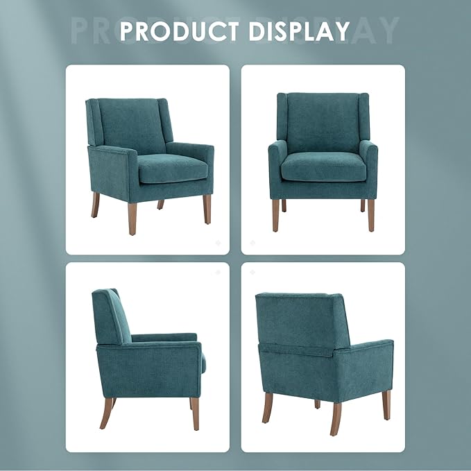 COLAMY Modern Wingback Living Room Chair Set of 2, Upholstered Fabric Accent Armchair, Single Sofa Chair with Lounge Seat and Wood Legs for Bedroom/Office/Reading Spaces, Teal