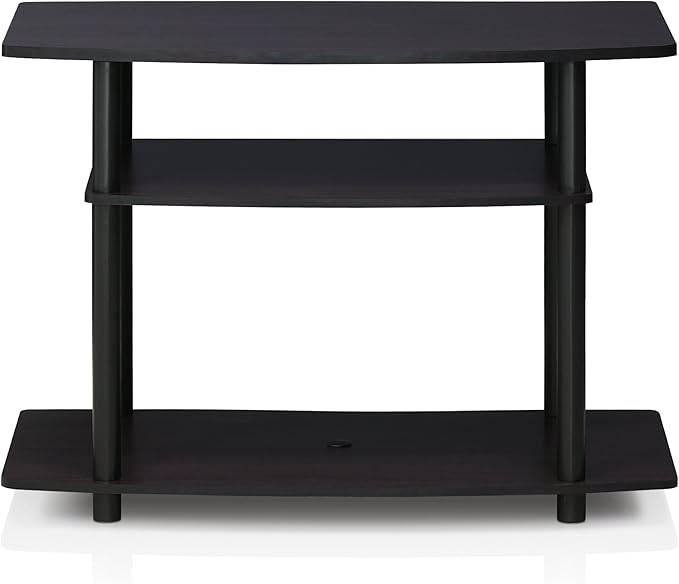Furinno Turn-N-Tube No Tools 3-Tier Entertainment Center TV Stand for TV up to 32 Inch, Plastic Round Tubes, Dark Walnut