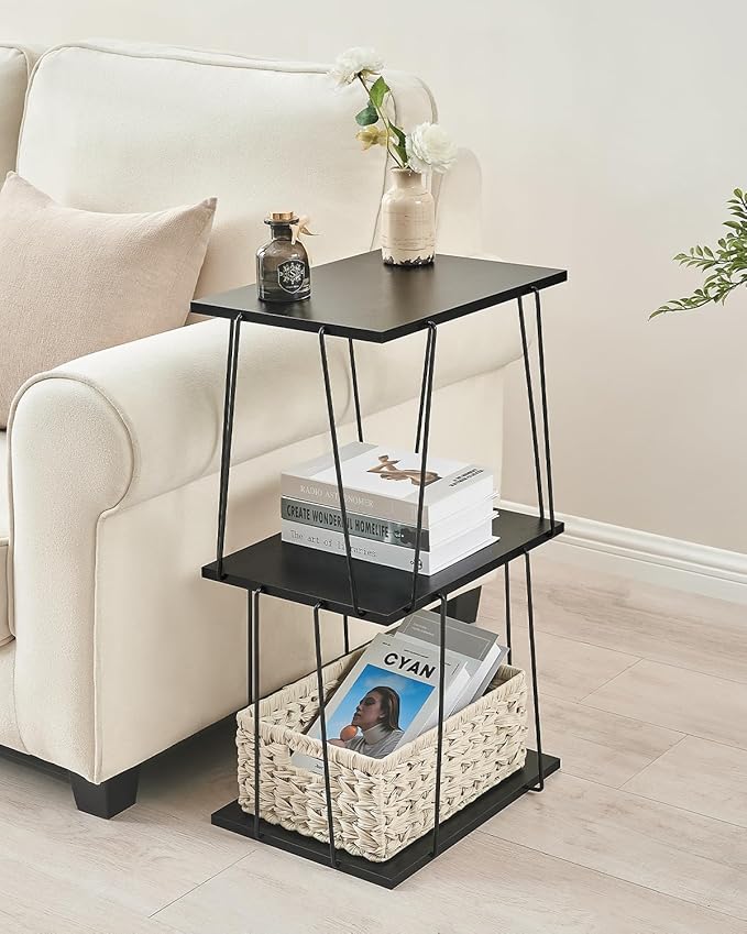 Tall Side Table, Small End Table, 29 inch High Accent Table, Bedside Table for Living Room, Bedroom and Office, Ebony Black