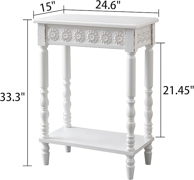 SOFE White Wood End Table, Modern Living Room Side Table, Sofa Couch Table Bedside Table, Narrow Nightstand for Bedroom, Suit for Small Space