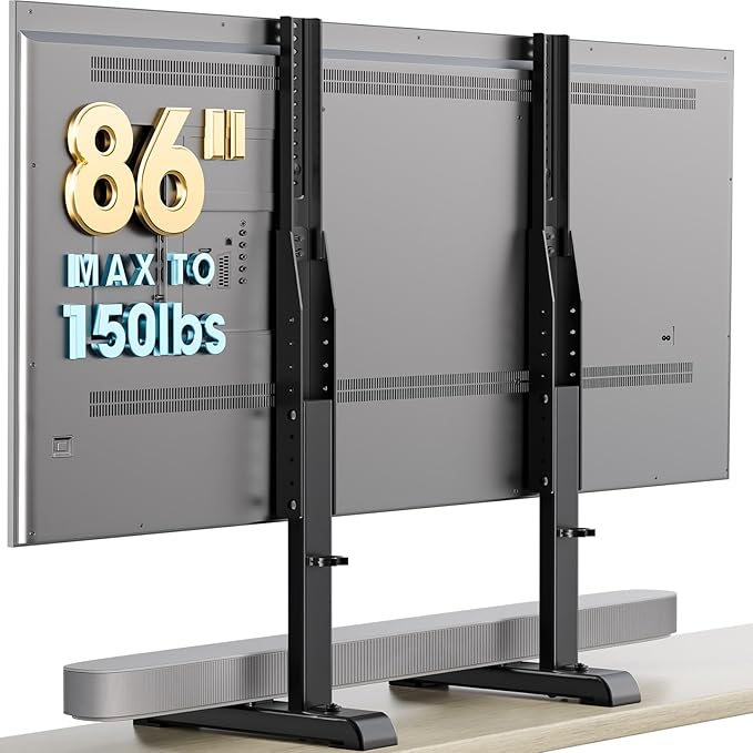 AX WABER Universal TV Stand,Table Top TV Stand Base Replacement for Most 37 to 86 Inch LCD LED TVs, 7 Height Adjustable Legs with Cable Management Hold up to 150lbs, Max VESA 800x600mm, Black AX10TB01