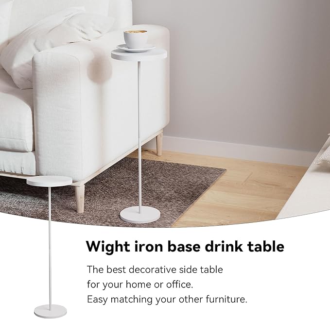 Small Side Table, Metal Round Drink Table, Desktop Diameter 7.87“ for Living Room Bedroom Small Spaces Sofa Couch Chair, White