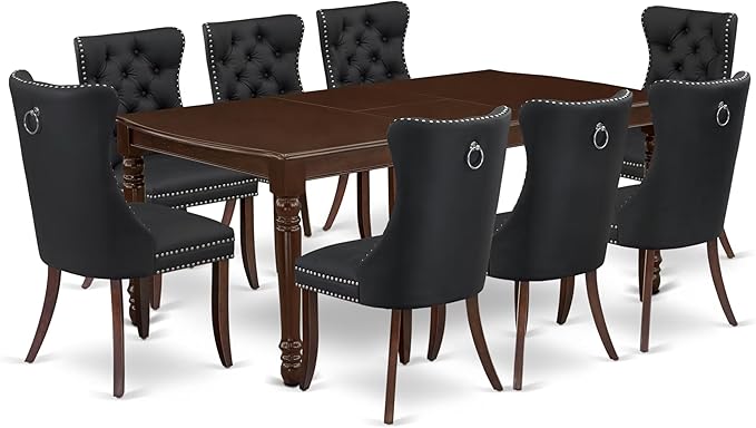 East West Furniture DODA9-MAH-12 9 Piece Kitchen Table Set Includes a Rectangle Dining Table with Butterfly Leaf and 8 Polyester Fabric Upholstered Chairs, 42x78 Inch, Mahogany