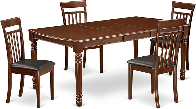 East West Furniture DOCA5-MAH-LC 5 Piece Dining Room Table Set Includes a Rectangle Wooden Table with Butterfly Leaf and 4 Faux Leather Kitchen Dining Chairs, 42x78 Inch, Mahogany