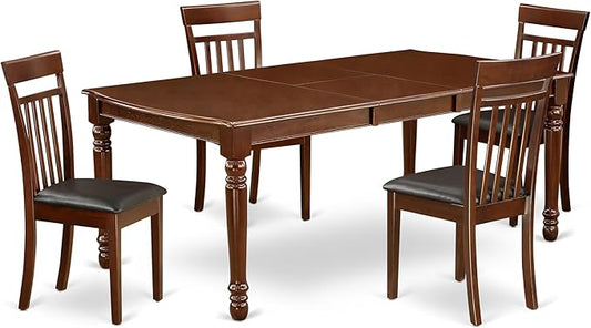 East West Furniture DOCA5-MAH-LC 5 Piece Dining Room Table Set Includes a Rectangle Wooden Table with Butterfly Leaf and 4 Faux Leather Kitchen Dining Chairs, 42x78 Inch, Mahogany