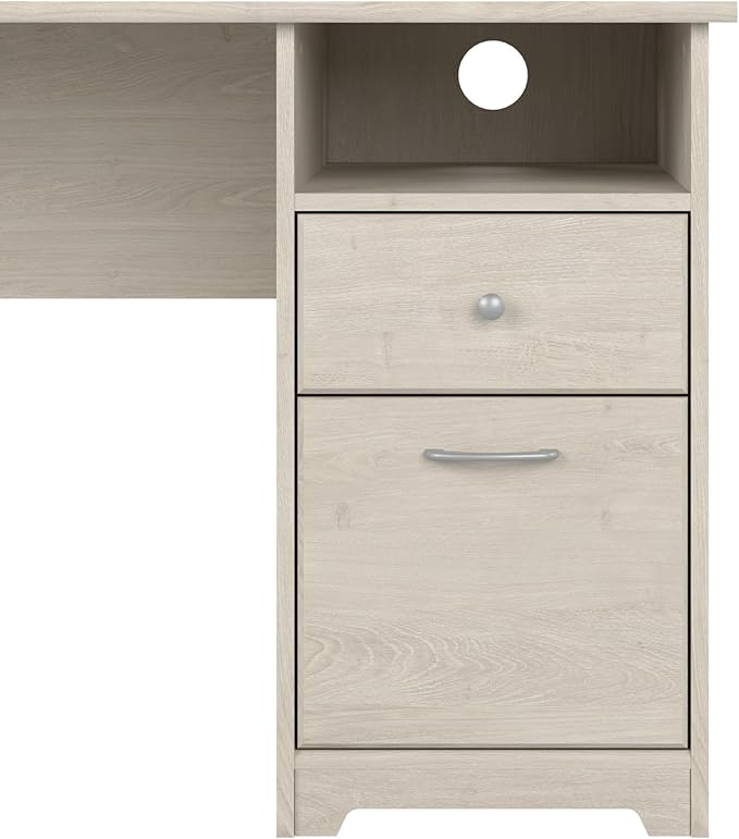 Bush Furniture Cabot 60W L Shaped Computer Desk in Linen White Oak