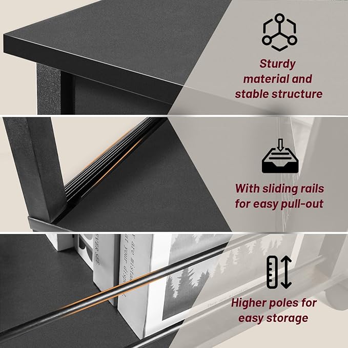 Side Table Set of 2,Side Table with Charging Station and Drawer, Narrow End Table with USB Ports and Outlets for Small Space, Living Room, Bedroom and Office, with 4 Wheels