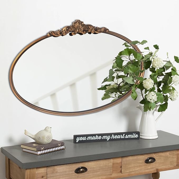 WAMIRRO Oval Mirror,Gold Traditional Vintage Ornate Baroque Mirrors,Antique Brass Mirrors for Entryway/Fireplace/Living Room/Hallway/Bathroom.36“X24“Gold