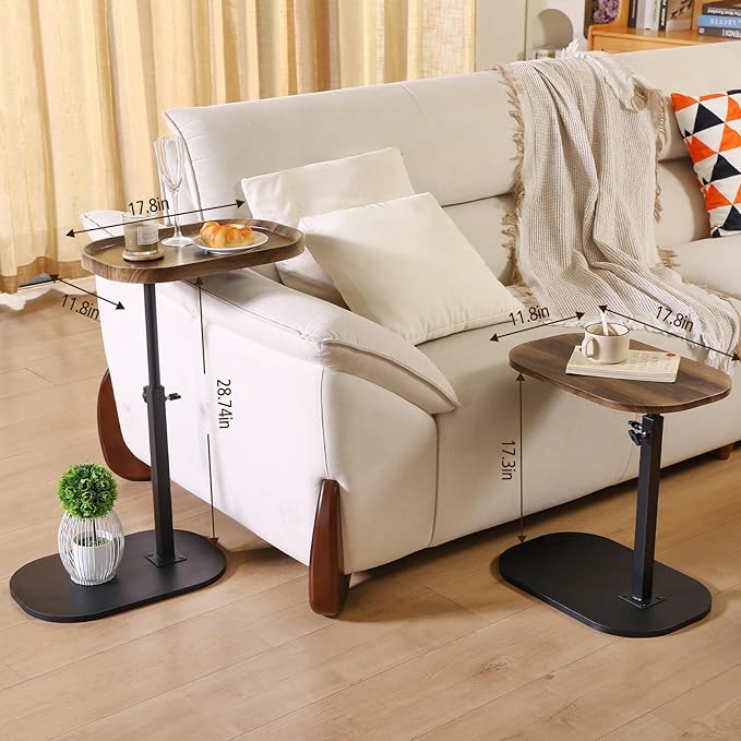 360° Swivel TV Tray Table for Dinner,Adjustable Small Bedside Table with Wheels, C Shaped End Table for Couch, Couch Side Tables That Slide Under Sofa and Bed, Suitable for Coffee,Snack,Drink