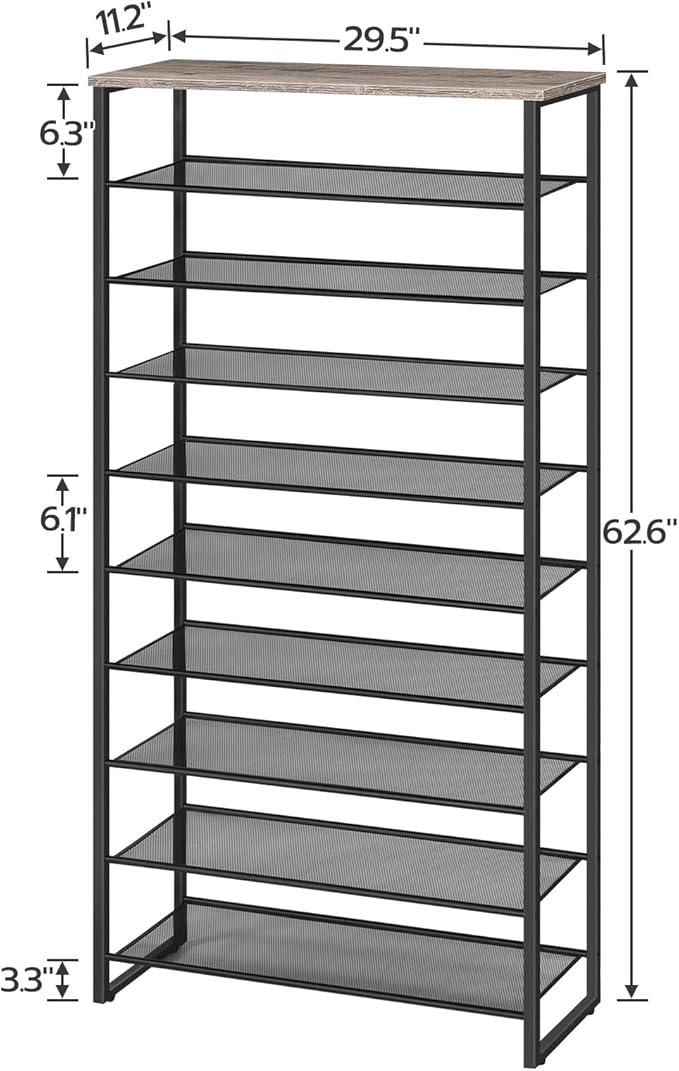 HOOBRO 10-Tier Shoe Rack, 29.5" L Shoe Storage Organizer, Large Capacity Shoe Shelf for Front Door Entrance, Entryway, Hallway, Holds 36-40 Pairs of Shoes, Closet, Greige and Black BG107XJ01