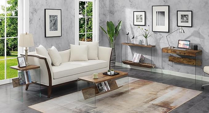 Convenience Concepts SoHo Glass Coffee Table 40" - Modern Living Room Table with Storage Shelf, Contemporary Coffee Table for Family Room, Barnwood