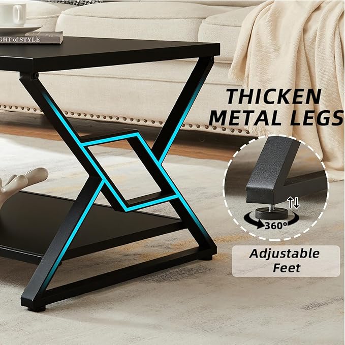 HOMISSUE Coffee Table, Rustic Rectangle Coffee Table with 2-Tier Storage, Engineered Wood Center Table with Open Shelves, Minimalist Coffee Table for Living Room, 39 Inch, Black