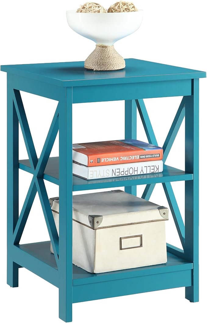 Convenience Concepts Oxford End Table 15.75" - Modern Living Room Table with Storage Shelves, Transitional Nightstand Side Table for Home Decor and Display, Blue