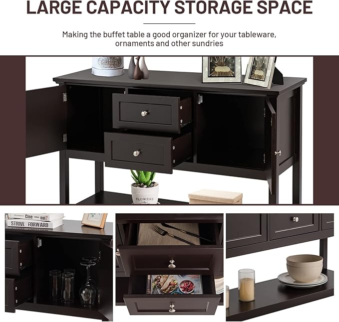 COSTWAY Buffet Sideboard, with 2 Wood Storage Drawers & Open Shelf, Console Table for Living Room Kitchen Dining Room Furniture (Coffee)