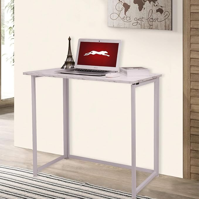 Leopard Outdoor Products Folding Computer Desk for Small Spaces, Space-Saving Home Office, Foldable Laptop Table, Writing Desk, Compact Study Reading Table (Marble White)