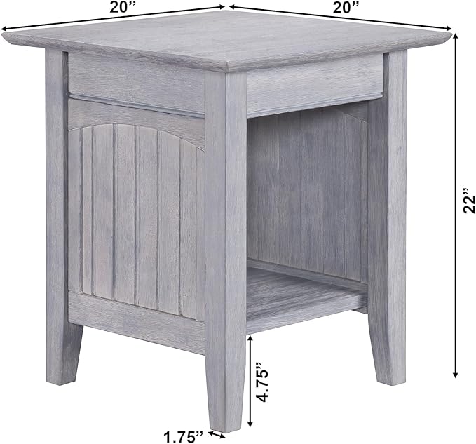 Atlantic Furniture Nantucket End Table, Driftwood, 20" x 20"