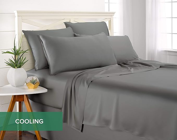 Full Sheets by Pure Bamboo, Genuine 100% Organic Viscose Derived from Bamboo Bed Sheet Set, Luxuriously Soft & Cooling, Double Stitching, Lifetime Quality Promise (Full, Stone Grey)
