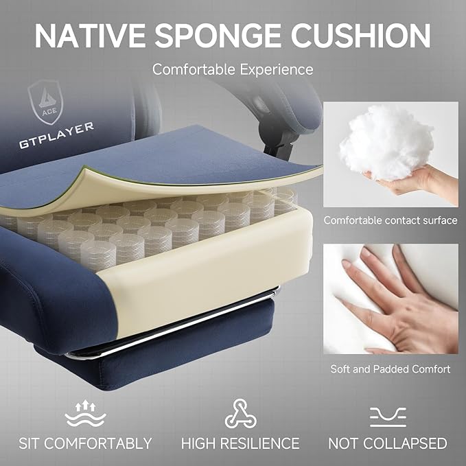 GTPLAYER Office Chair, Gaming Computer Desk Fabric Chair with Footrest, High Back Ergonomic Office Chair with Pocket Spring Lumbar Support and Linkage Armrests Adjustable Height Swivel for Home Task