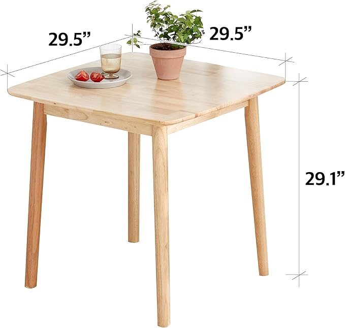 Livinia Aslan 29.5" Malaysian Oak Square Wooden Dining Table/Small Solid Wood Kitchen Desk (Natural Oak)