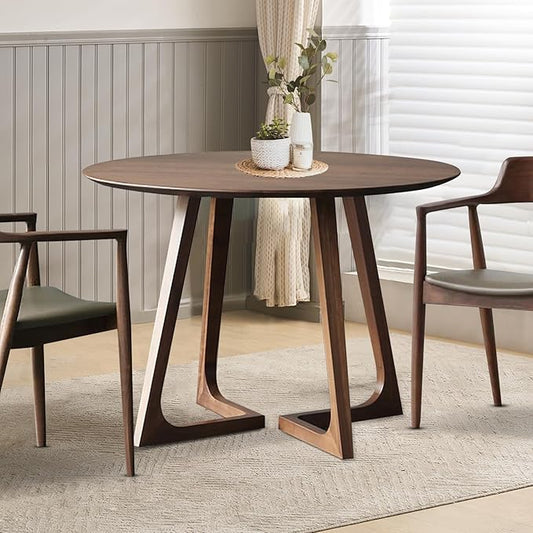 Walnut Round Dining Table for 4, 35.4" Small Wood Round Kitchen Table with Solid Wood Legs, Mid Century Modern Dining Room Tables for Home, Restaurant,Circle Coffee Table for Small Space