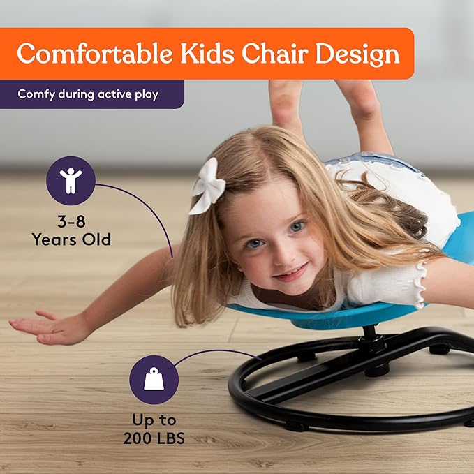 Special Supplies Smile Spinning Chair for Kids- Versatile Kids Sit and Spin Sensory Chair for Training Body Coordination for Playroom, Bedroom, or Nursery (Blue)