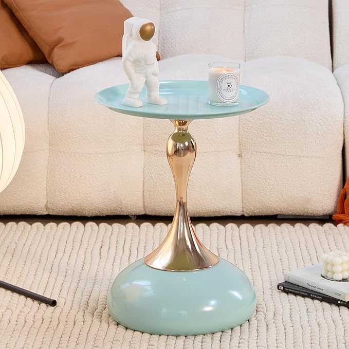 Stylish Hourglass Side Table - Contemporary Design for Living Rooms, Cafes, Dining Areas, Bedrooms, and Outdoor Spaces - Perfect Accent Piece for Any Decor (2, Light Green+Hermes Orange)