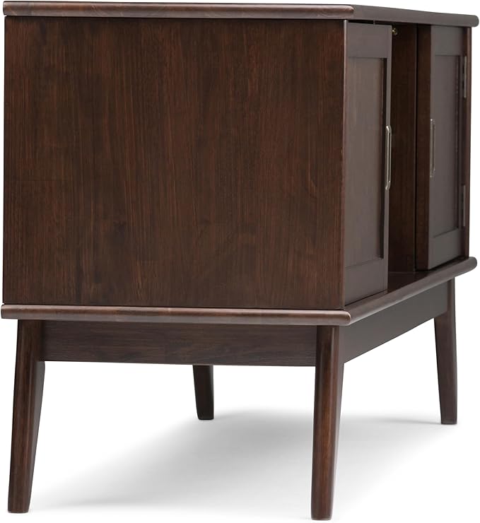 SIMPLIHOME Draper SOLID HARDWOOD 60 inch Wide Mid Century Modern TV Media Stand in Medium Auburn Brown For TVs up to 65 inches for the Living Room and Entertainment Center