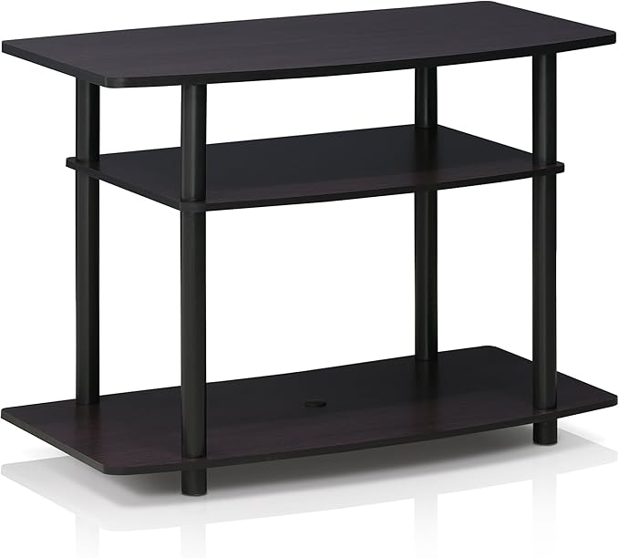 Furinno Turn-N-Tube No Tools 3-Tier Entertainment Center TV Stand for TV up to 32 Inch, Plastic Round Tubes, Dark Walnut