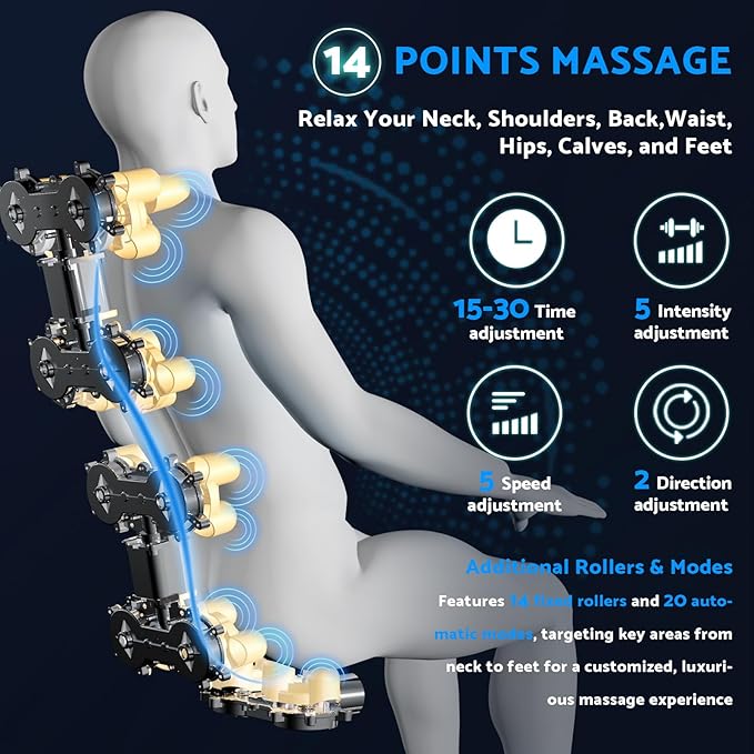 Massage Chair, Zero Gravity Full Body Massage Chair Extra Large Shiatsu Recliner w/ 14 Massage Points, Lumbar & Calf Heating, 20 Auto Modes