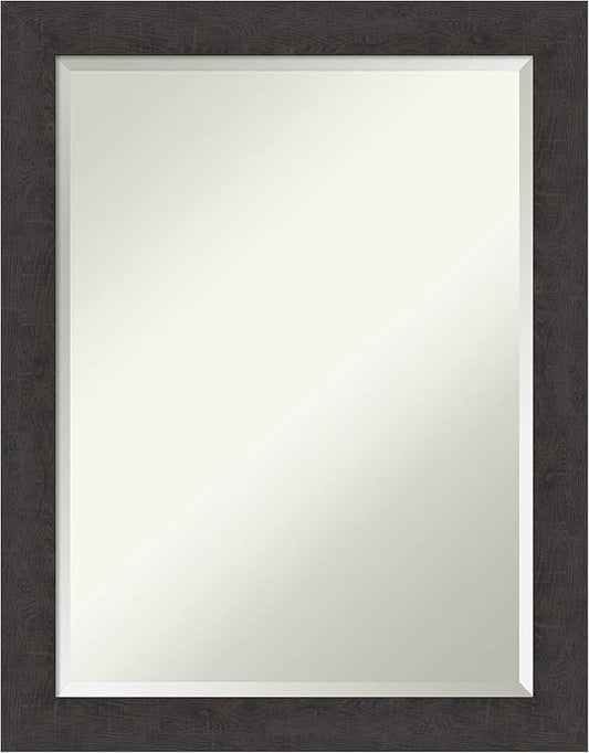 Amanti Art Brown Wall Mirror 28x22 Rustic Plank Espresso Narrow Rectangle Bathroom Mirror for Wall Decor Living Room, Medium Rustic Farmhouse Frame, Hangs Horizonally and Vertically, Bathroom Decor