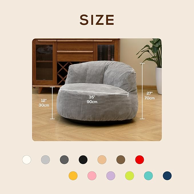 N&V Large Crescent Bean Bag Chair, Adult Size Bean Bag Sack, Foam Filling, Soft Premium Corduroy Bean Bag for Living Room Bedroom Dorm and Office (Red)